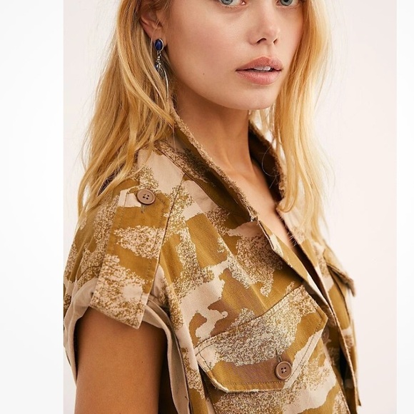 FREE PEOPLE SAHARA SUNSETS CAMOUFLAGE MINI DRESS SIZE SMALL - Picture 2 of 4